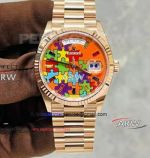 Super Clone Rolex Day Date 36mm Emoji Puzzle Rose Gold Watch 